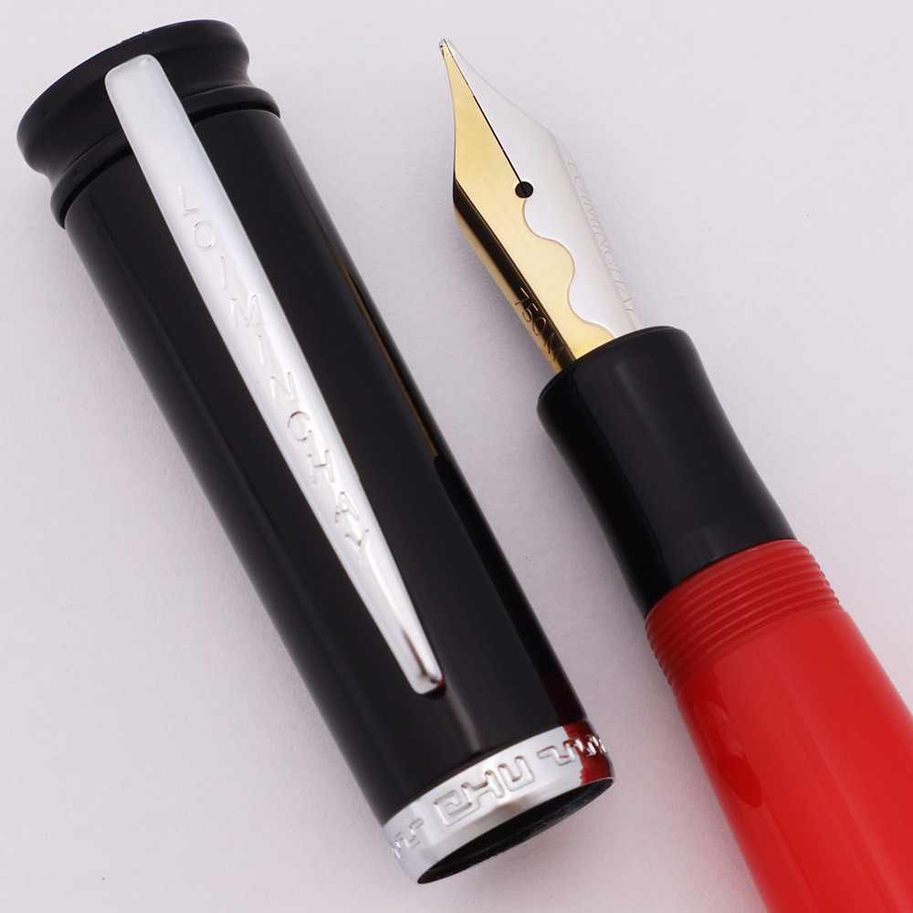 Loiminchay Mini Qian Long Fountain Pen (2008) - Red Body Black Cap, White Gold Trim, 18k Medium Nib (New Old Stock)