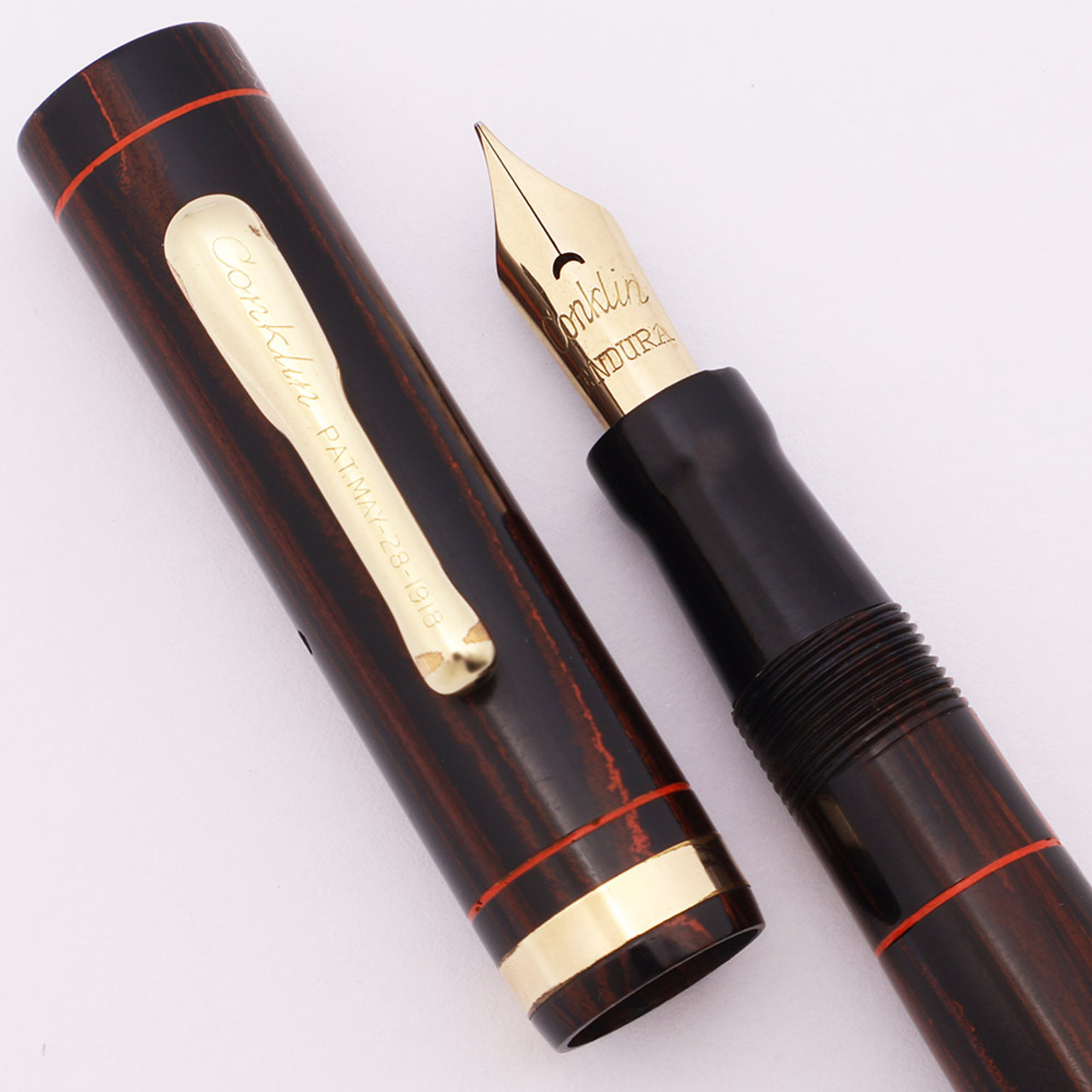 Conklin Endura Junior Fountain Pen (1920s) - Mahogany Hard Rubber, Fine Conklin Endura Nib (Excellent, Restored)