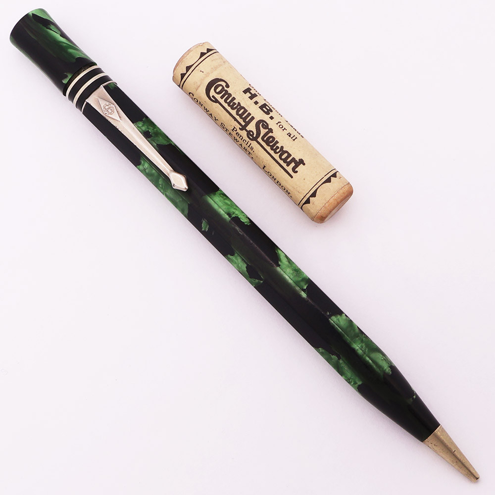 Conway Stewart Duro-Point 18 Mechanical Pencil (1930s) - Marbled Green/Black, 1.1mm Leads  (Very Nice, Works Well)