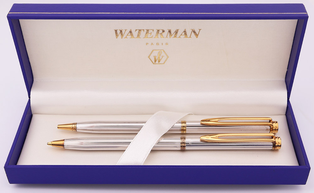 Waterman Gentleman Ballpoint & Pencil Set - Sterling Fluted (Near Mint in Box, Works Well)