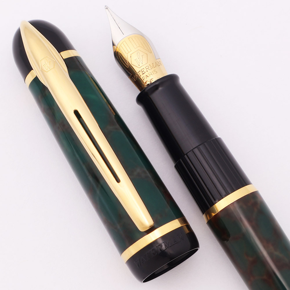 Waterman Phileas Fountain Pen (1990s-2000s) - Green Marble, Fine (Excellent, Works Well)