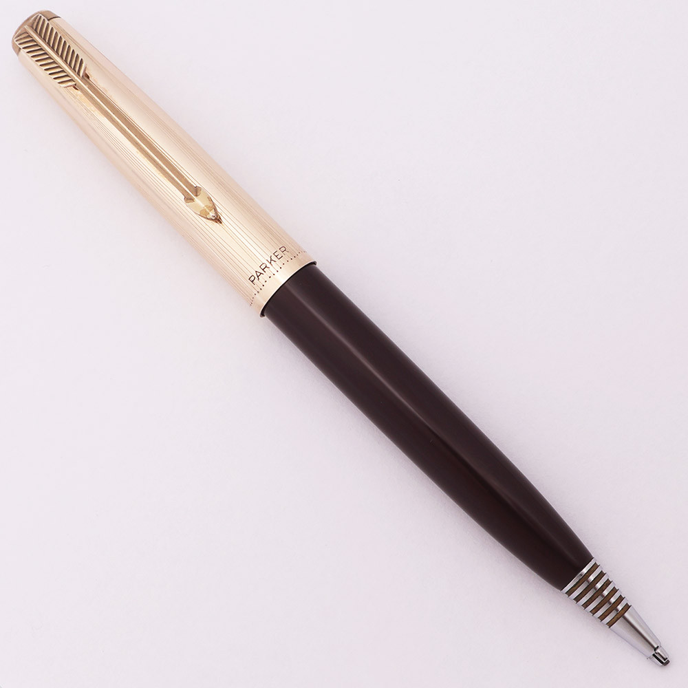 Parker 51 Demi Mechanical Pencil (circa 1948) -  Burgundy w Converging Lines Gold Filled Cap and Lined Chrome Cone, Clutch Mechanism,  .9mm Lead (Excellent +, Works Well)