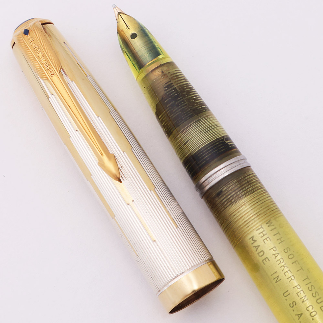 Parker 51 Aerometric Kullock "Fantasy" - Clear Yellow, Two-Toned Empire Cap, Double Jewel, Fine Gold Nib (Excellent +, Works Well)
