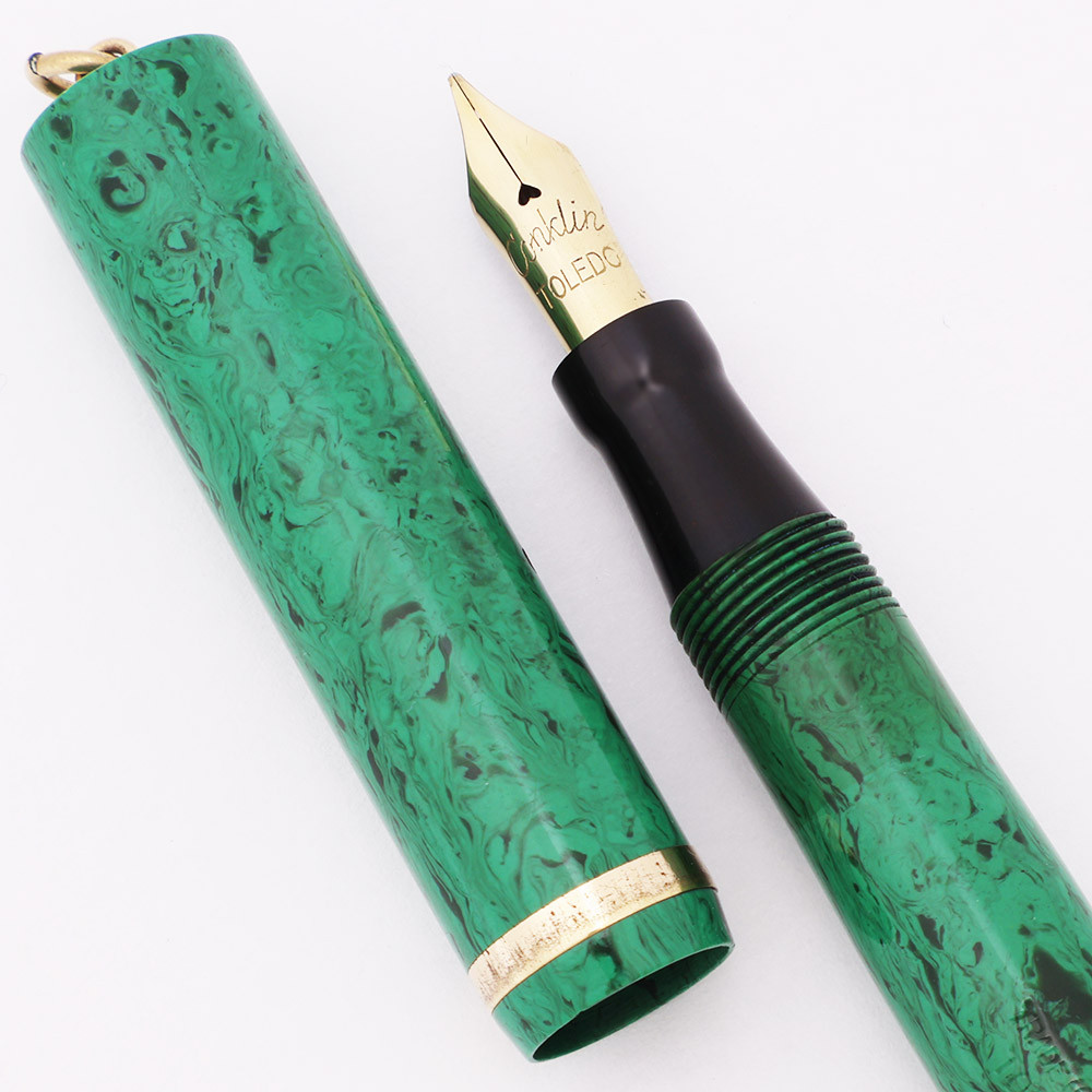 Conklin Five Dollar Ring Top Fountain Pen (1920s) - Mottled Green, Fine Conklin Toledo #2 Nib (Excellent +, Restored)