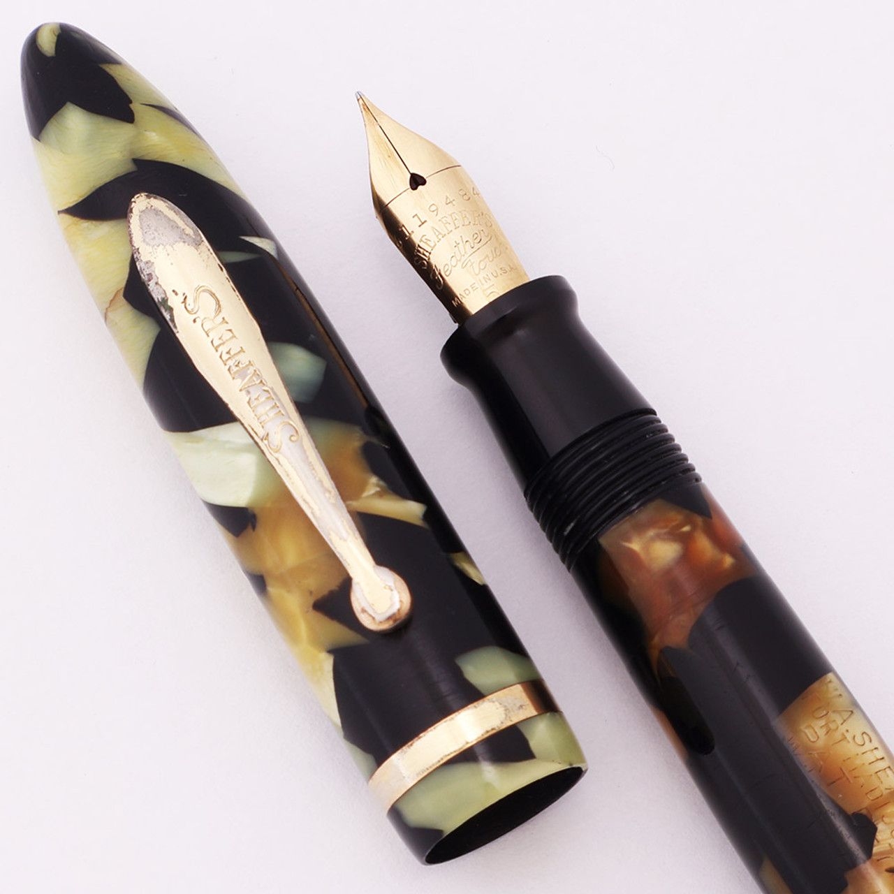 Sheaffer Balance Full Size Fountain Pen & Pencil Combo Pen (1940s)  - Black and Pearl, Lever Fill, Feather Touch 5 Extra-Fine Nib (Very Nice, Restored) Sheaffer Balance Full Size Fountain Pen & Pencil Combo Pen (1940s)  - Black and Pearl, Lever Fill, Feather Touch 5 Extra-Fine Nib (Very Nice, Restored)