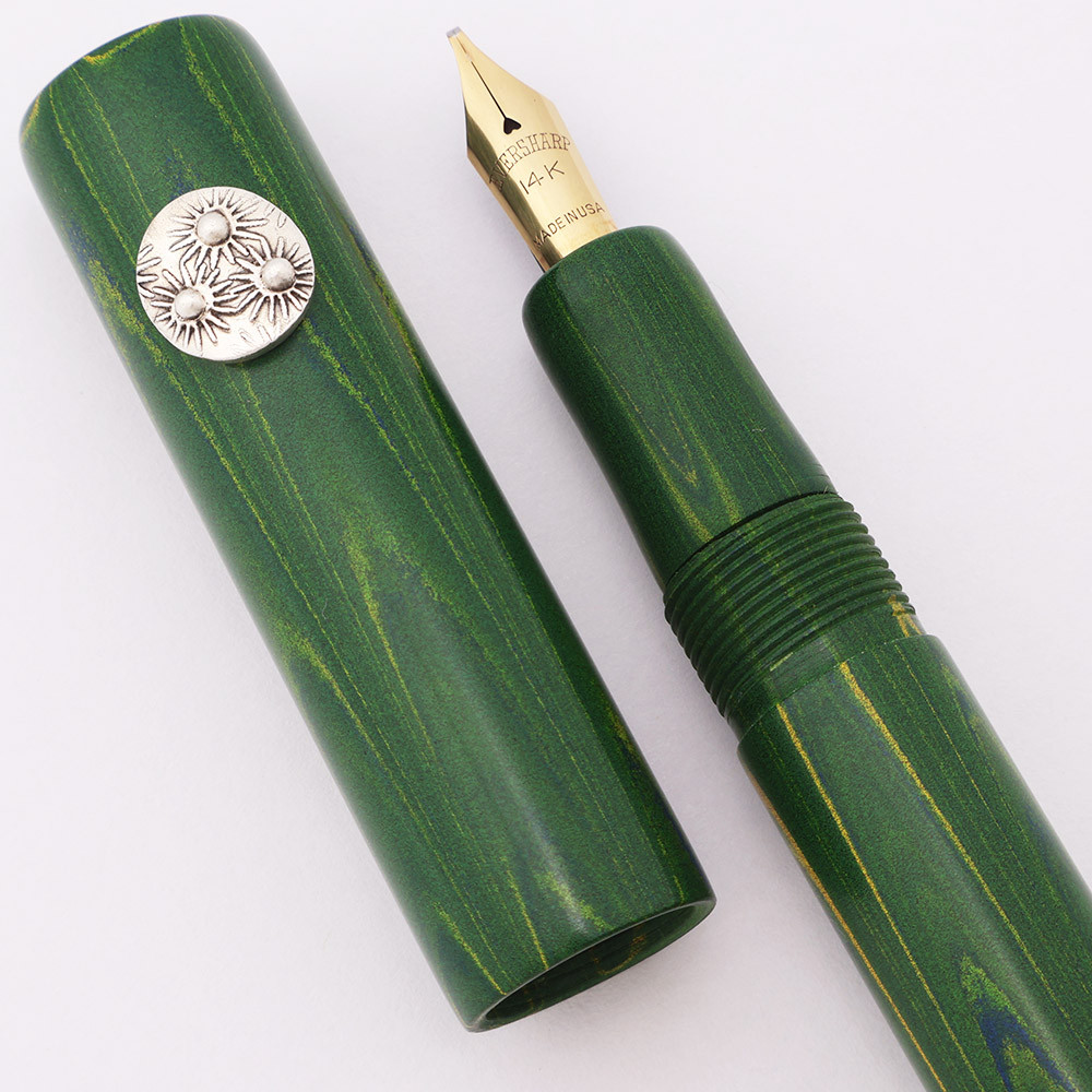 PSPW Prototype Button Filler - Custom Green Ripple Ebonite, 14k Flexible Eversharp No. 713 Stub Nib, Roll Stop  (New)