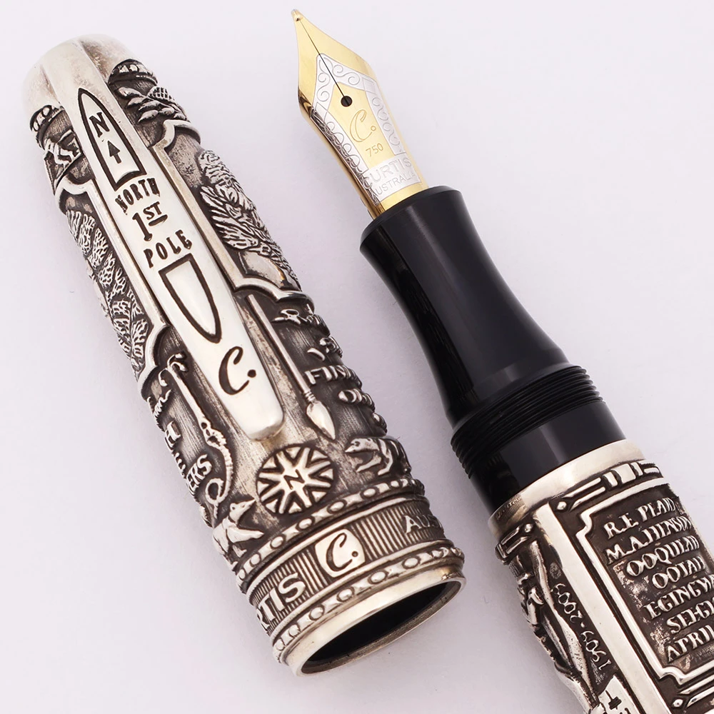 Curtis Australia Race To The Pole LE Fountain Pen - High Relief Engraved Sterling, C/C, Medium 18k Nib  (Near Mint, Works Well)