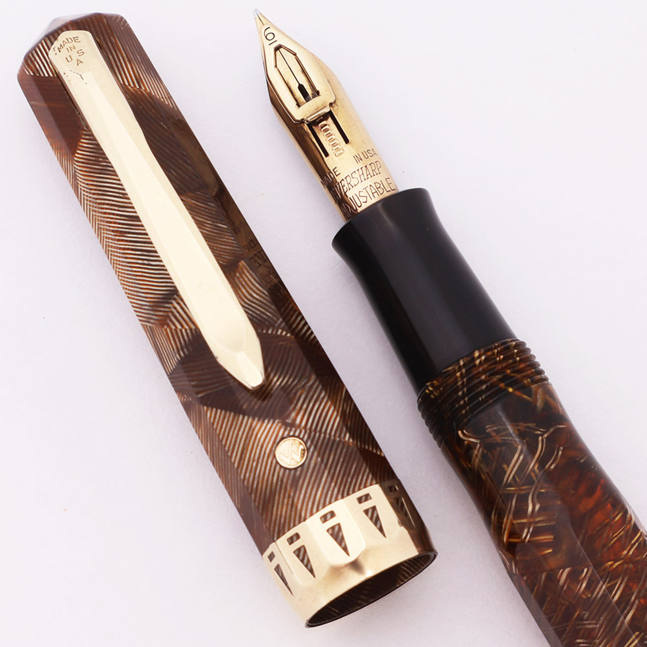 Wahl Doric II Junior Fountain Pen (1930s) - Brown Hatch, Vac-Fil,  Fine Adjustable Doric #6 Gold Nib (Excellent, Restored)