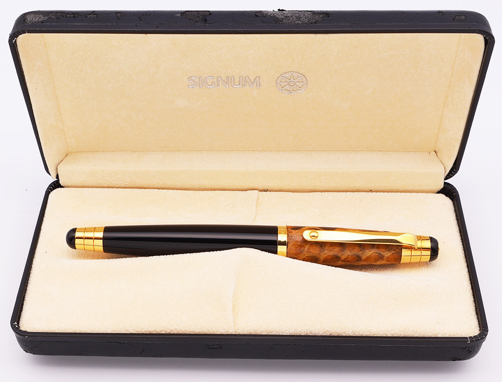Signum Nova Fountain Pen - Brown Python & Black, Gold Trim, 18k Fine Nib (Excellent + in Box, Works Well)