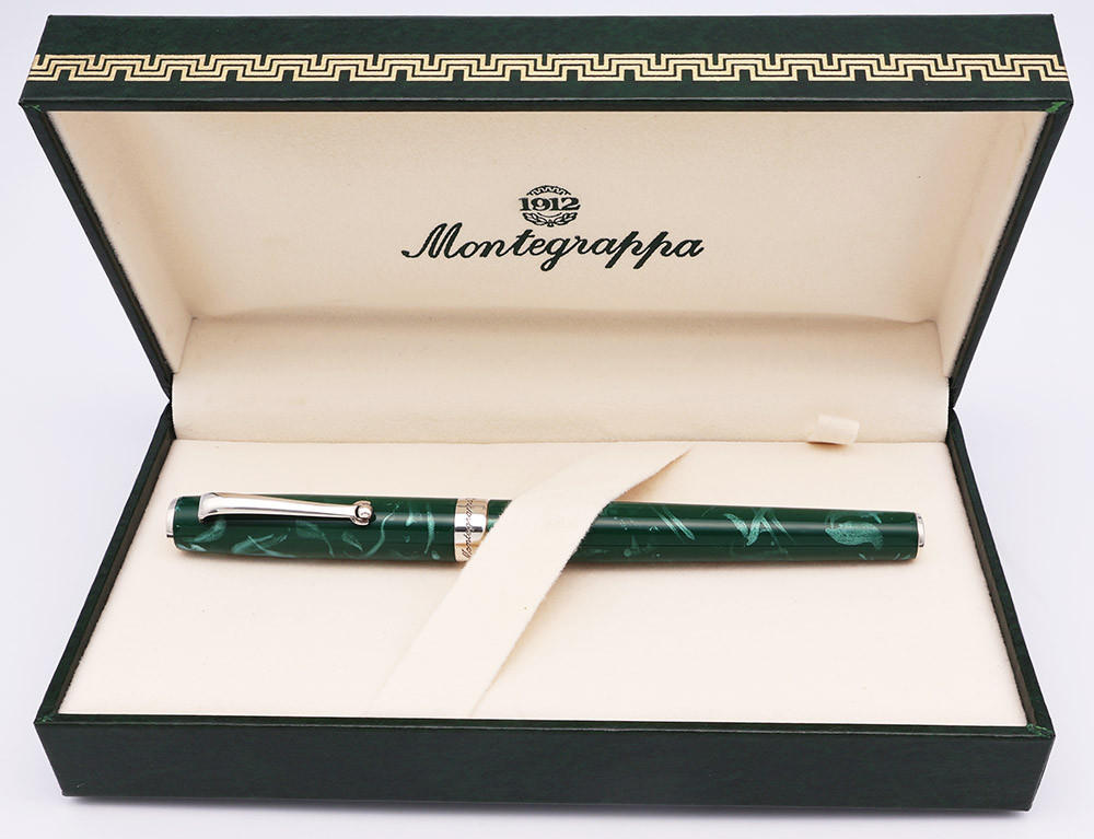 Montegrappa 300 Series Fountain Pen (1990s) - Green, Sterling Silver Trim, 18k Medium Nib (Near Mint in Box, Works Well)