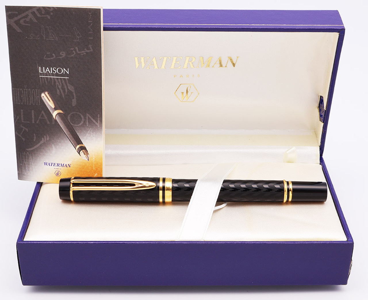 Waterman Le Man 100 Opera Fountain Pen (1990s) - Chased Black, C/C, Medium 18k Ideal Two-Tone Nib (Excellent +  in Box, Works Well)