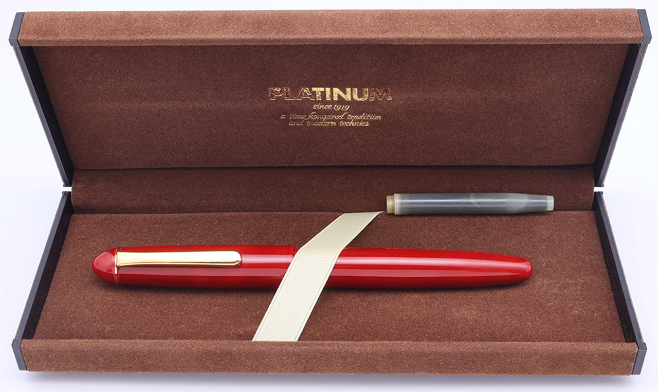 Platinum Urushi Fountain Pen (1990s) - Red Tamenuri Urushi, C/C, Broad 18k Nib (Near Mint in Box, Works Well)