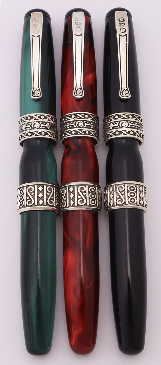 Curtis Australia Elegance Fountain Pen - "Regency" Style, Sterling Trim, Various Resins, Medium 14k Nib  (New Old Stock)