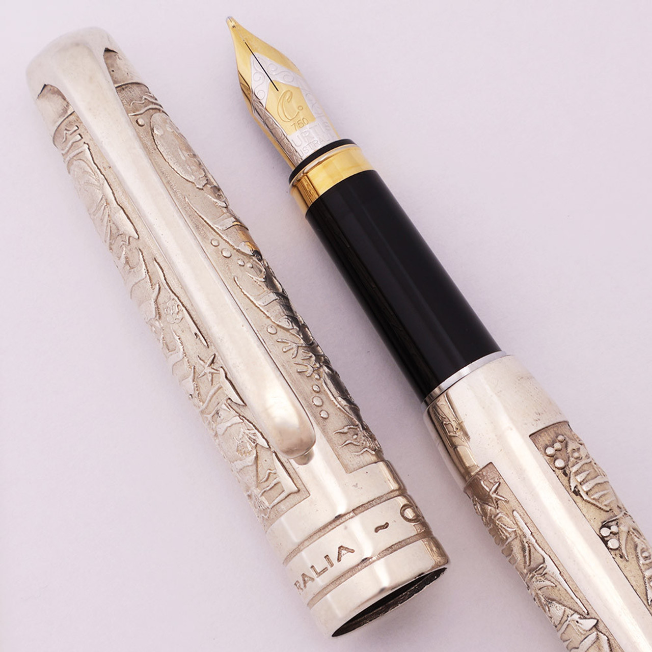 Curtis Australia Prestige "Greek Key" Fountain Pen - High Relief Engraved Sterling, C/C, Medium 18k Nib  (New Old Stock) Curtis Australia Prestige "Greek Key" Fountain Pen - High Relief Engraved Sterling, C/C, Medium 18k Nib  (New Old Stock)