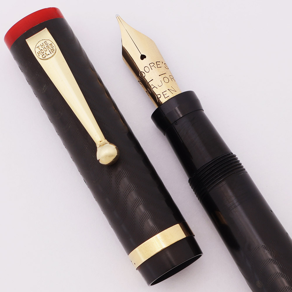 Moore Fountain Pen (1920s) - BCHR & Red Ends,  Junior Size, Lever Filler, Moore's Major Flexible Gold Nib (Excellent, Restored)