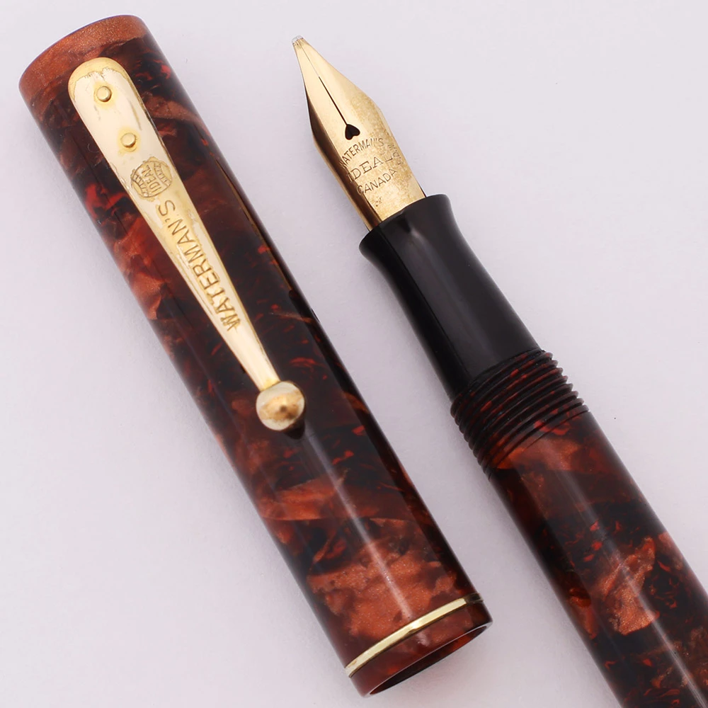 Waterman 32-1/2 Fountain Pen (Canada, 1940s) - Burgundy Marble, GT, Leve Filler, Medium Ideal Flex Nib (Excellent +, Restored)