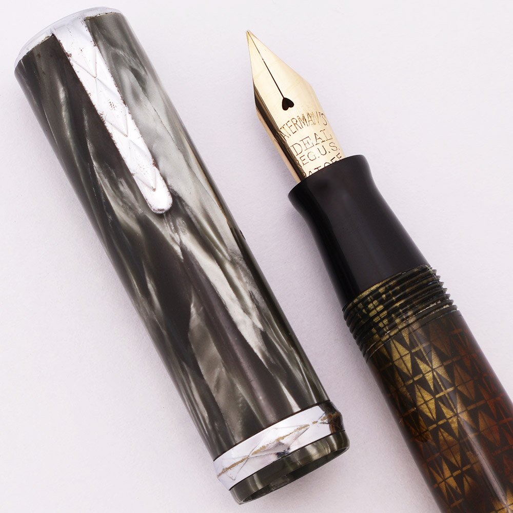 Waterman Lady Patricia  Ink-Vue Fountain Pen (1936) -  "Mist" w Chrome Trim, Lever Filler, Fine Flexible Ideal Nib (Excellent, Restored)