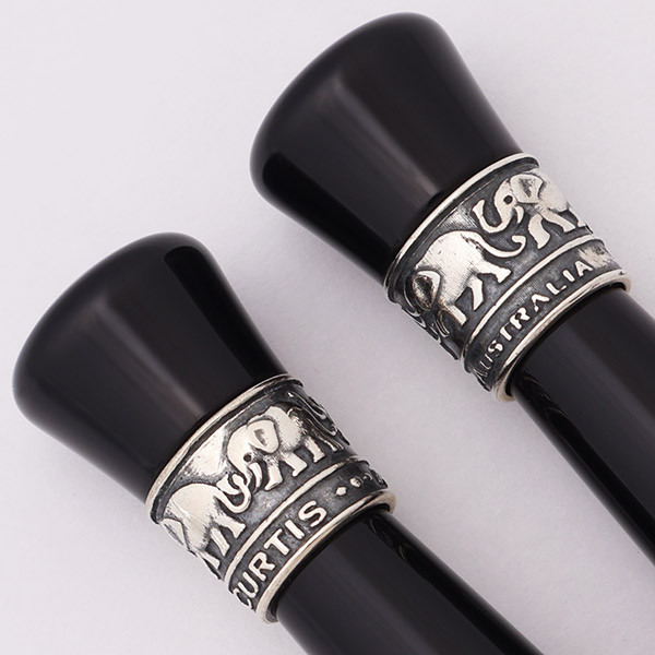 Curtis Australia Mini "Elephant" Ballpoint & Pencil Set - Black w Sterling Top Band (New, Works Well