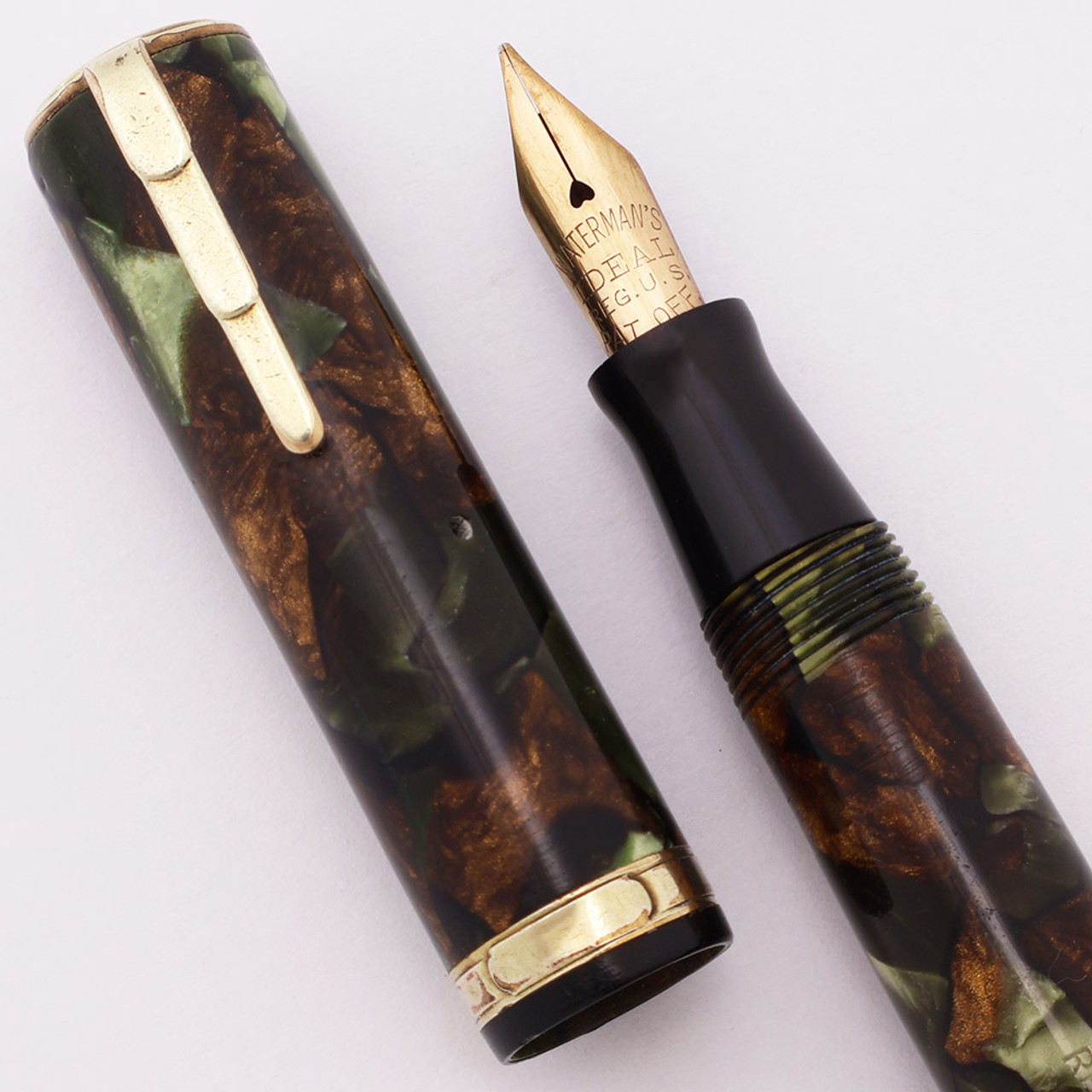 Waterman Lady Patricia Fountain Pen - Moss Agate, Medium Flexible Nib (Excellent, Restored)
