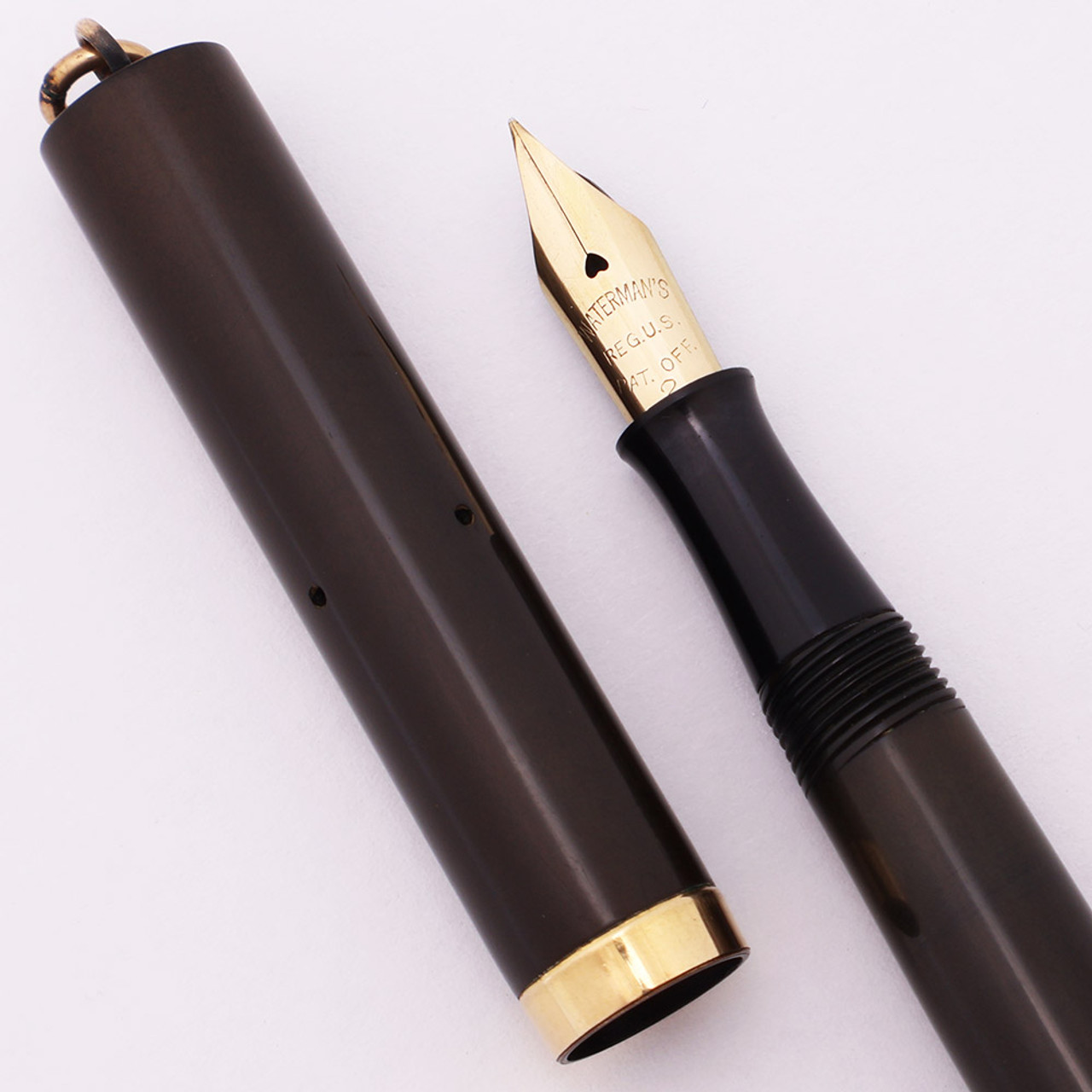 Waterman 52 V Ring Top Fountain Pen (1920s) - Smooth Hard Rubber w/GT, Lever Filler, Extra-Fine Flexible Waterman's Gold Nib (Excellent, Restored)