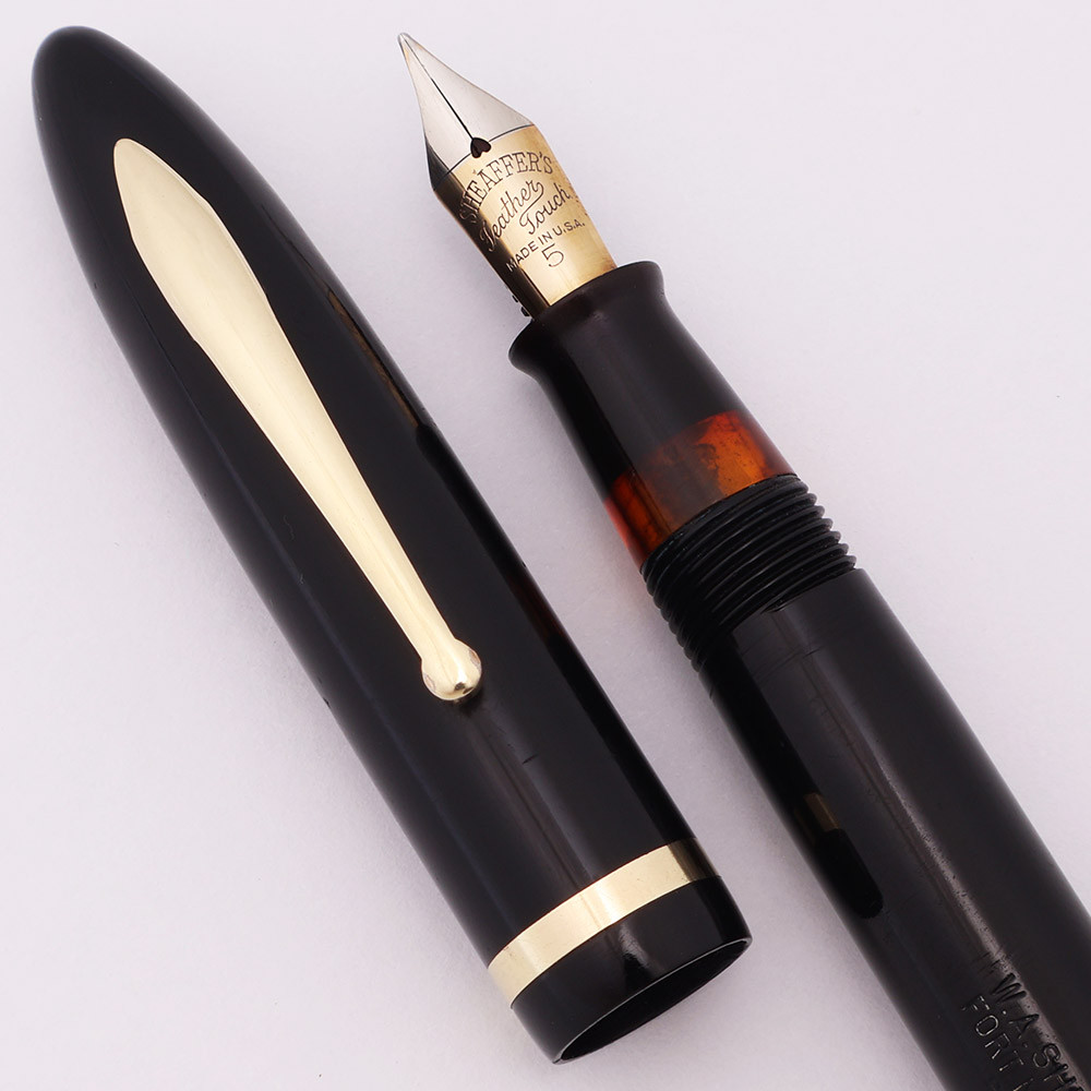 Sheaffer Balance 500 Fountain Pen (1930s/40s) - Black w GT, Lever Filler, Feather Touch Fine Nib (Excellent, Restored)