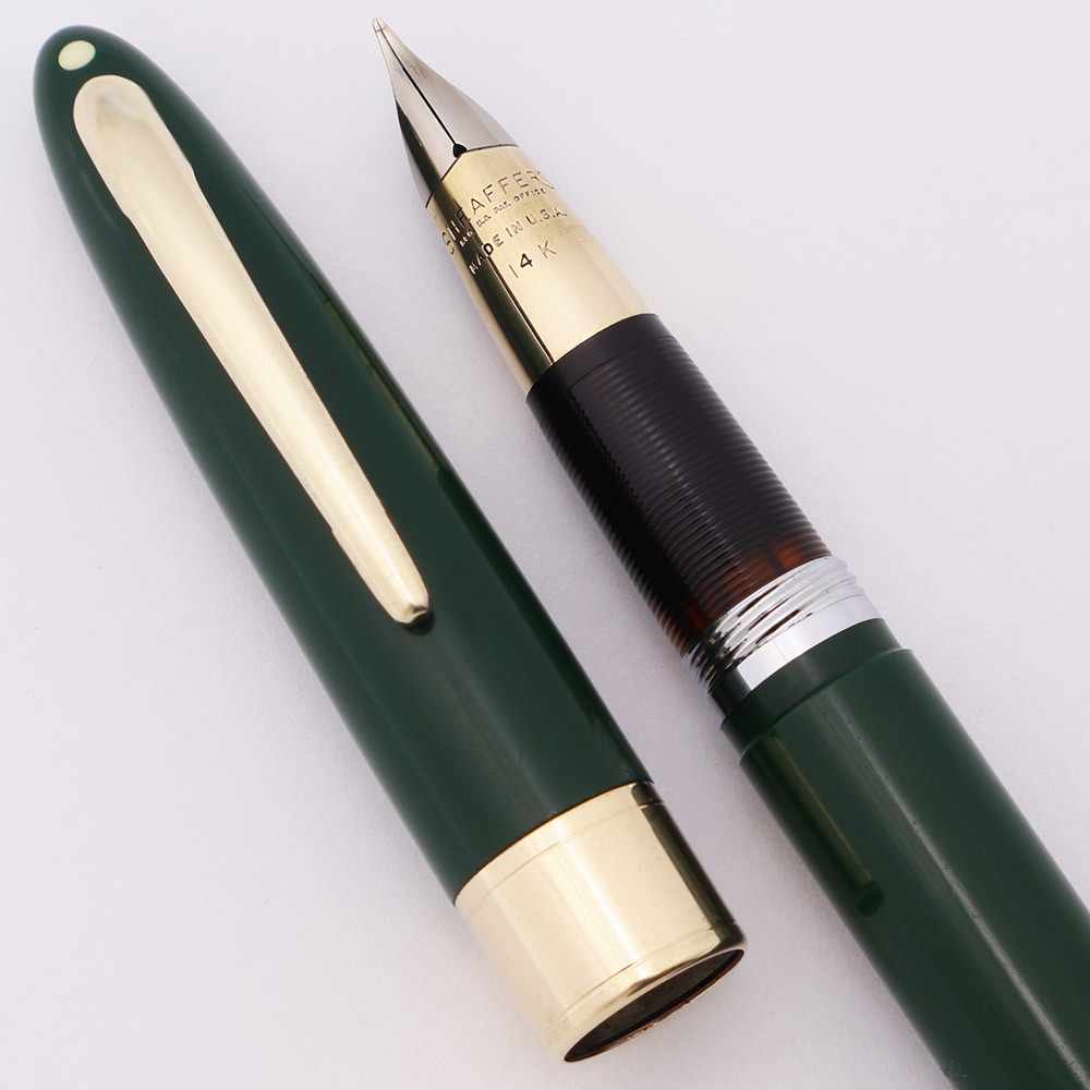 Sheaffer Valiant TM Touchdown Fountain Pen - Evergreen Green, Fine 14k Triumph Nib  (Excellent, Restored)