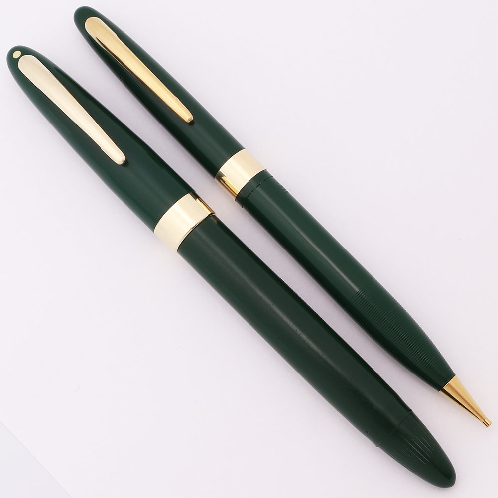 Sheaffer Statesman Touchdown Fountain Pen Set - Fat Version, Evergreen, Uncommon Extra-Fine 14k Flexible Nib (Excellent, Restored)