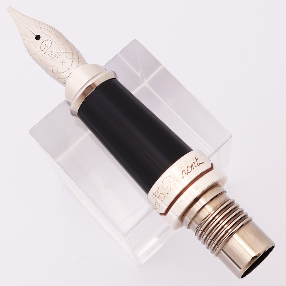 S T Dupont Olympio Large 18k Nib - Medium, Silver-Tone 18k, Black Section w Silver-Tone Trim (Near Mint, Works Well)