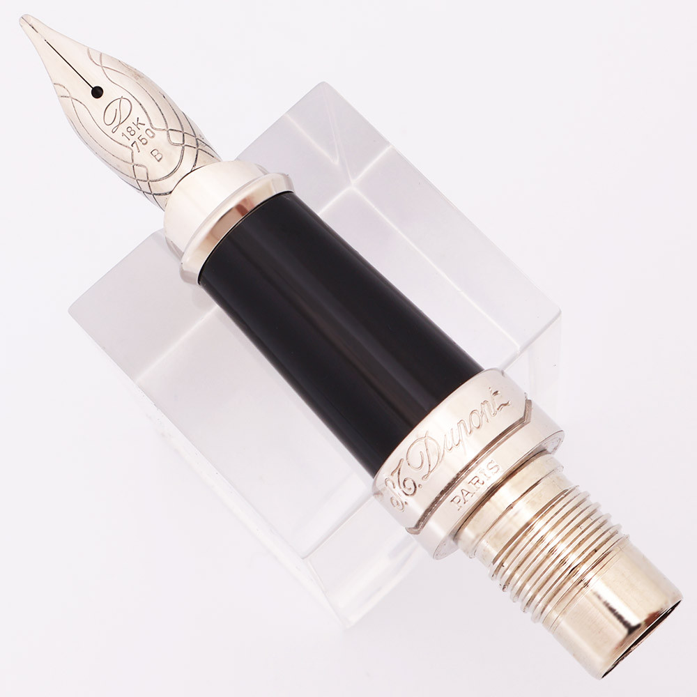 S T Dupont Olympio Large 18k Nib - Broad, Silver-Tone 18k, Black Section w Silver-Tone Trim (Near Mint, Works Well)