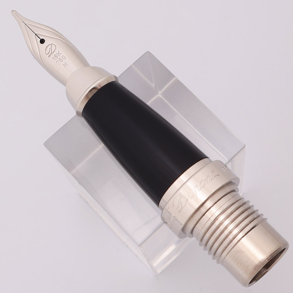 S T Dupont Ellipsis Large 18k Nib - Medium, Silver-Tone 18k, Black Section w Silver-Tone Trim (Near Mint, Works Well)