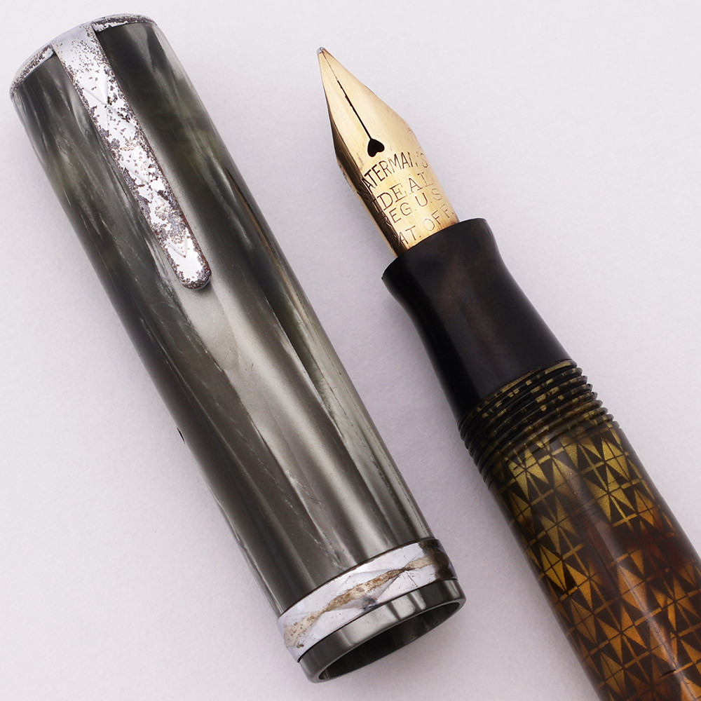 Waterman Lady Patricia Ink-Vue Fountain Pen (1936) - "Mist" w Chrome Trim, Lever Filler, Medium Flexible Ideal Gold Nib (Very Nice, Restored)