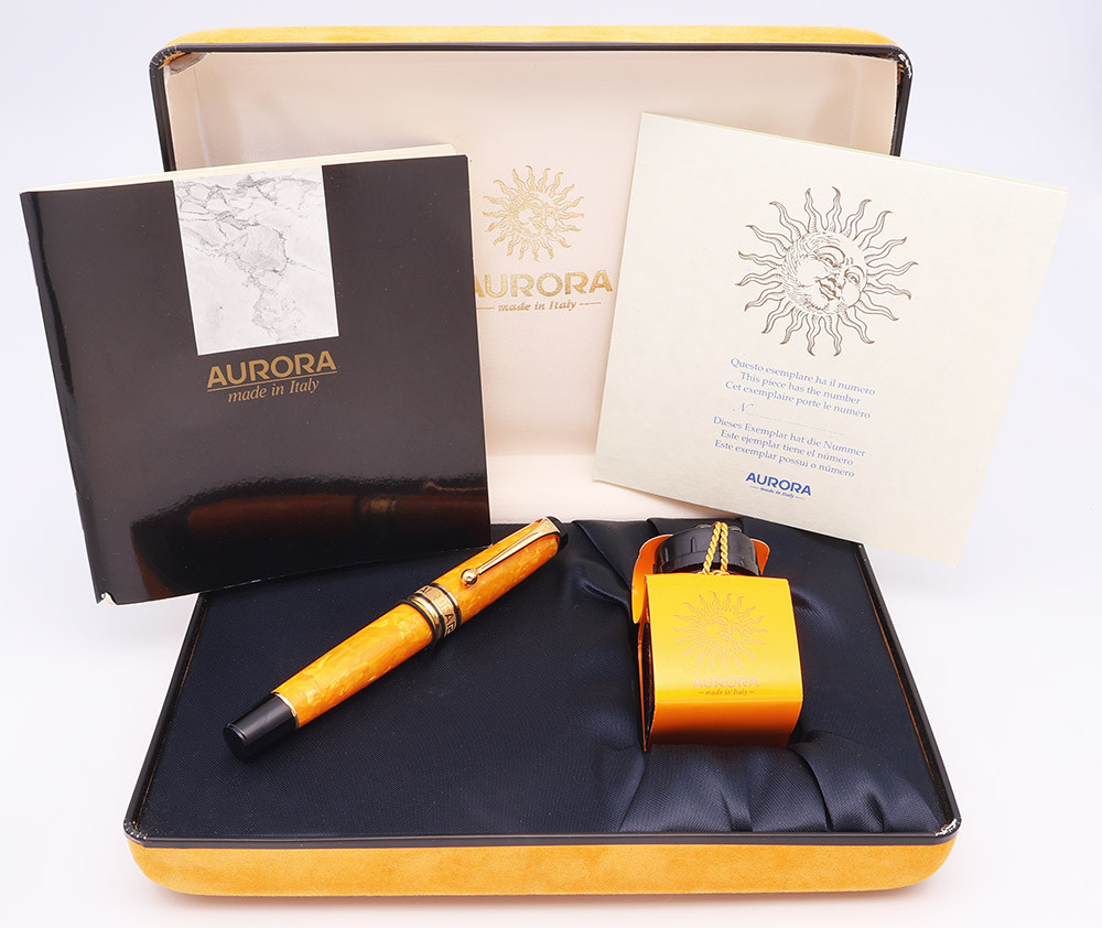 Aurora Optima Sole LE Fountain Pen (#3048) - Yellow Auroloide, 18k Medium Nib (Excellent + in Box, Works Well)