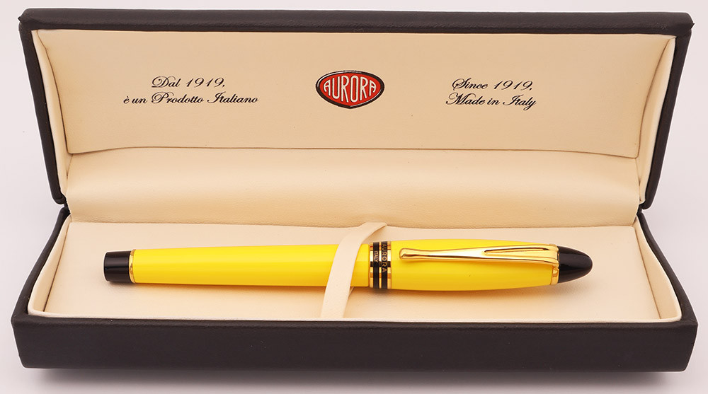 Aurora Ipsilon Fountain Pen - Yellow with Gold Plated Trim, C/C, Extra-Fine Steel Nib (Excellent +, in Box, Works Well)