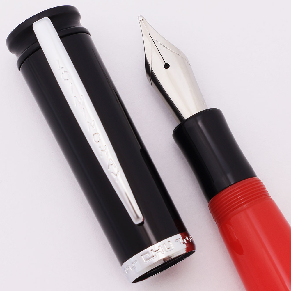 Loiminchay Mini Qian Long Fountain Pen (2008) - Black and Red, White Gold Plated Trim, Steel Nibs (New Old Stock)