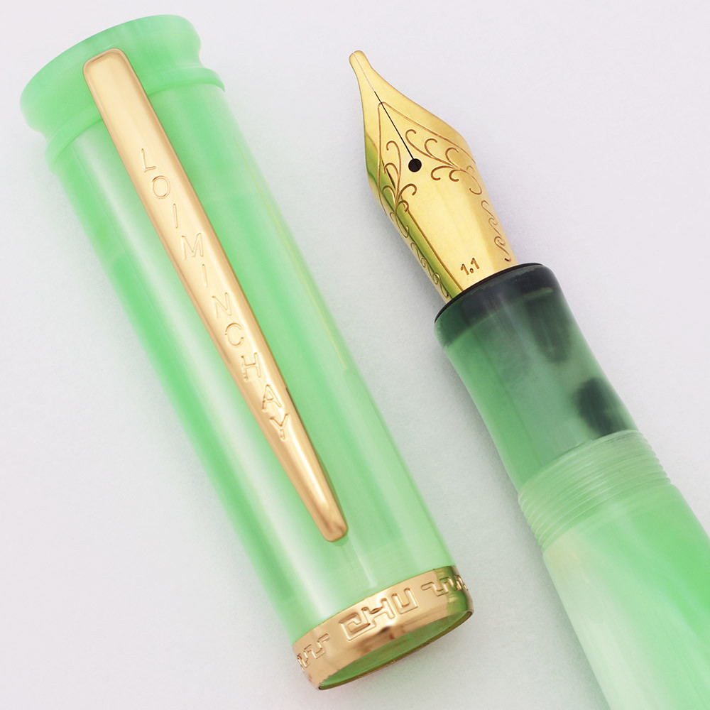 Loiminchay Mini Qian Long Fountain Pen (2008) - Green, Gold Plated Trim, GP Steel Nibs (New Old Stock)