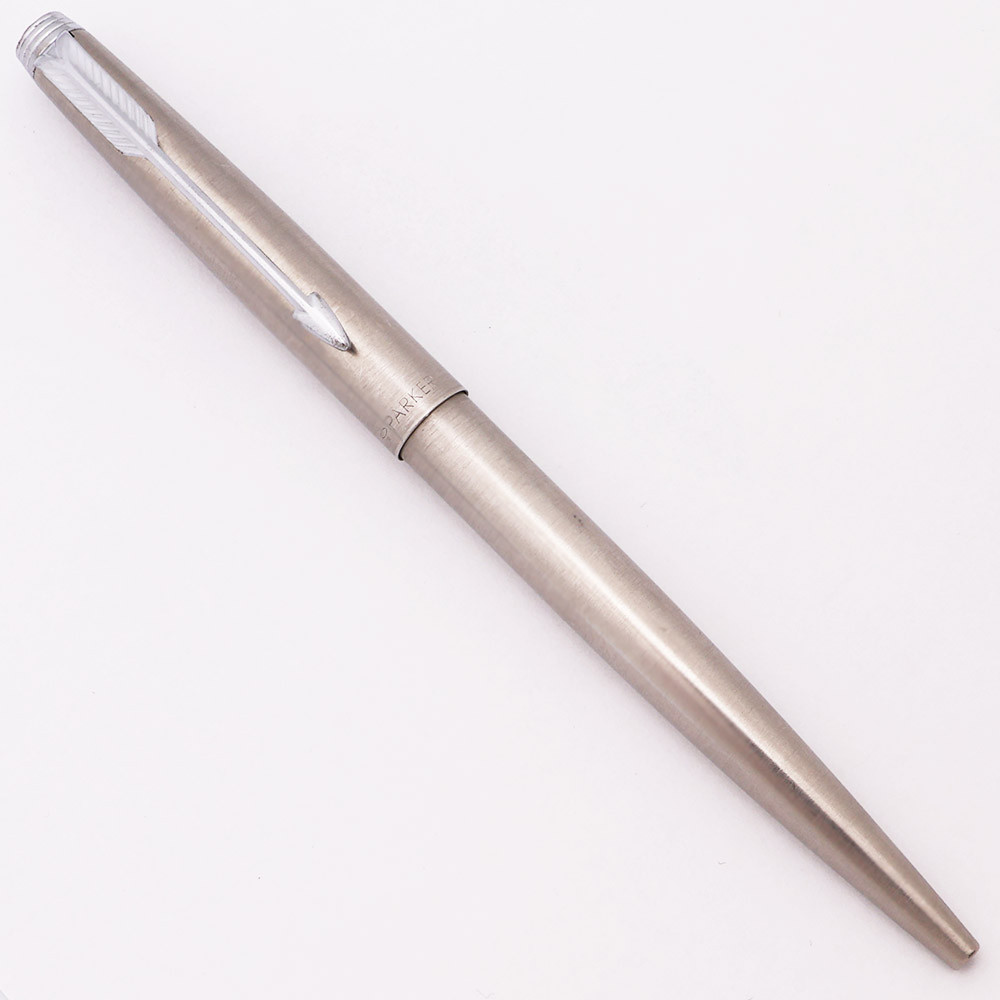 Parker 75 Ballpoint Pen (1981) -  Brushed Steel w Chrome Trim, Dimpled Tassie (Excellent, Works Well)