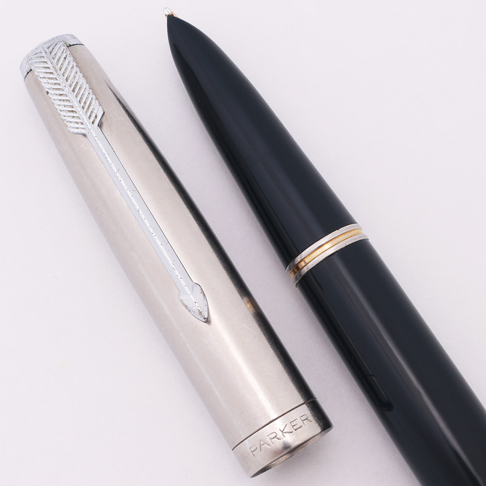 Parker 51 Vacumatic Fountain Pen (1940s) - Dark Blue, Lustraloy Cap, Medium Nib (Excellent, Restored)