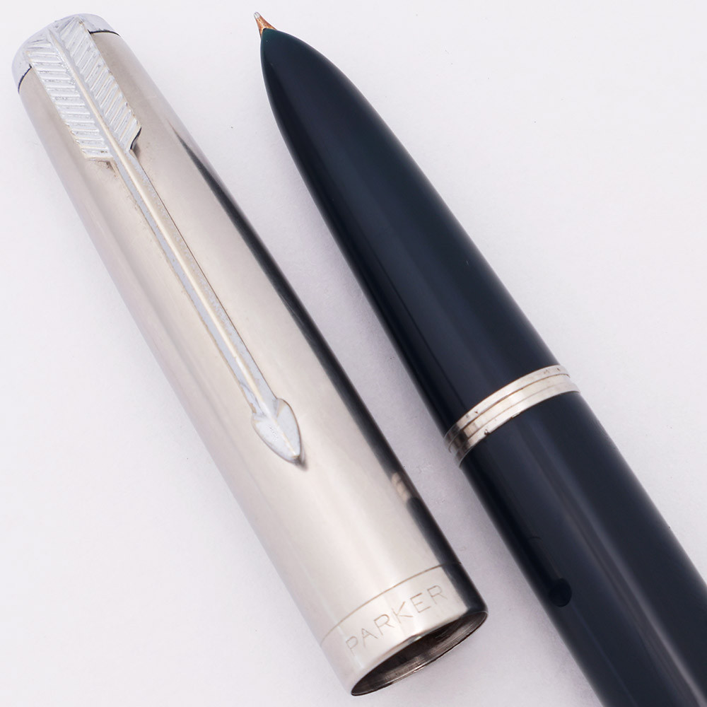 Parker 51 Vacumatic Demi (1948) - Cedar Blue, Lustraloy Steel Cap, Fine (Excellent, Restored)