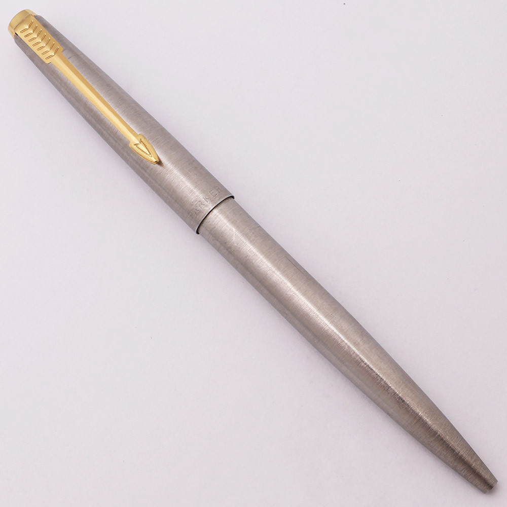 Parker 45 Flighter Deluxe Ballpoint Pen - Brushed Steel Body, GP Trim (Excellent, Works Well)