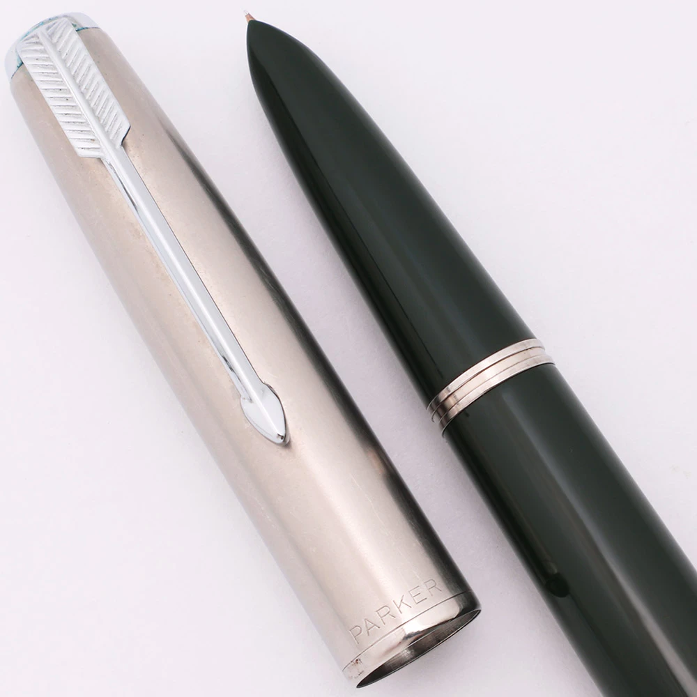 Parker 51 Aerometric Fountain Pen (1948) - Forest Green w Lustraloy Cap, Extra Fine Gold Nib (Excellent, Works Well)