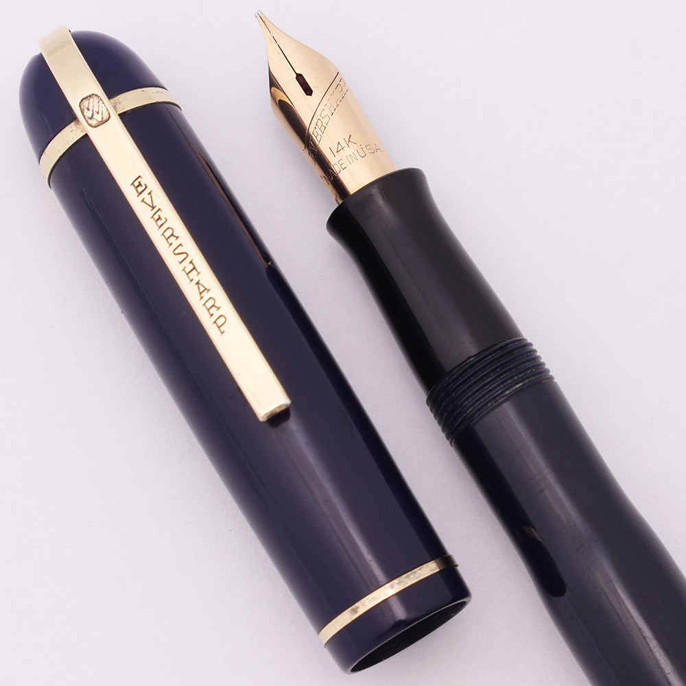 Eversharp Skyline Fountain Pen (1940s)  - Dark Blue Cap & Barrel w/GT,  Lever Filler, Manifold Medium 14k Nib (Excellent, Restored)