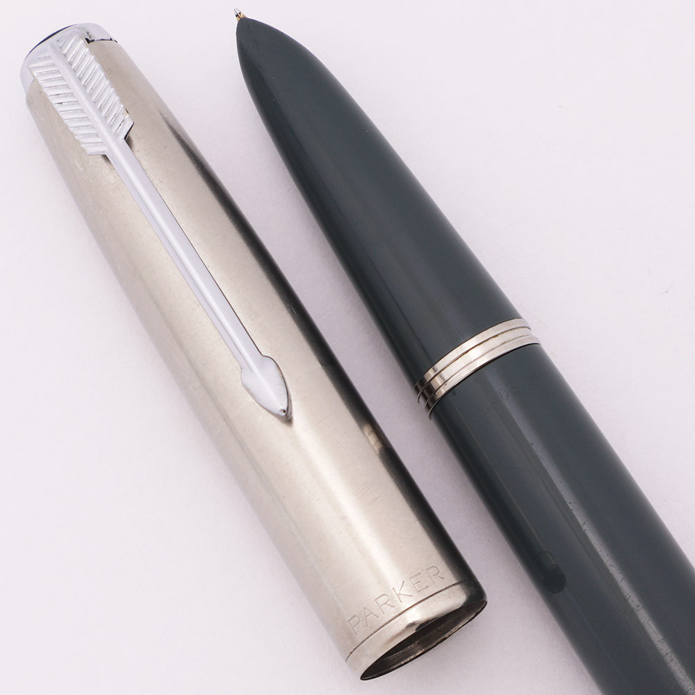 Parker 51 Aerometric Demi (1949) - Navy Grey, Lustraloy Steel Cap, Fine Gold Nib (Excellent, Works Well)
