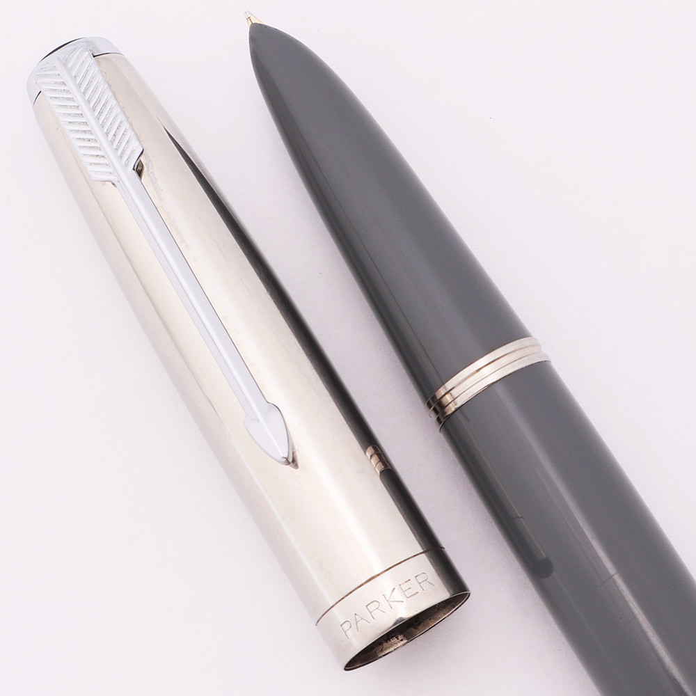 Parker 51 Vacumatic Demi (1947) - Dove Grey, Shiny Steel Cap, Fine (Excellent, Restored)