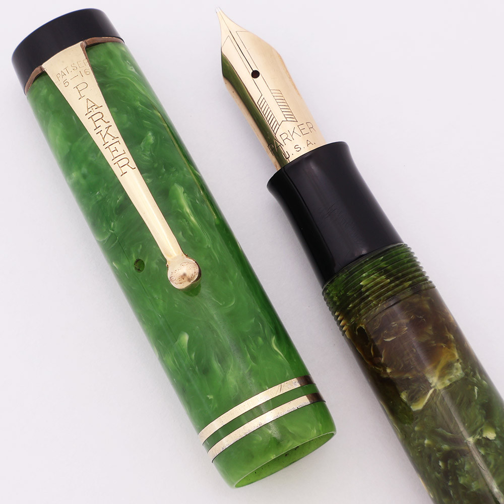 Parker Duofold Streamline Senior Fountain Pen (1930s)- Jade Green, Button Filler, Fine Vacumatic Nib (Excellent, Restored)