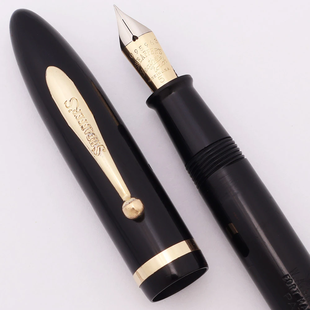 Sheaffer Balance Fountain Pen (1930s)  - Jet Black, Full Size, Lever Fill, Fine Feathertouch #5 Nib (Excellent, Restored)