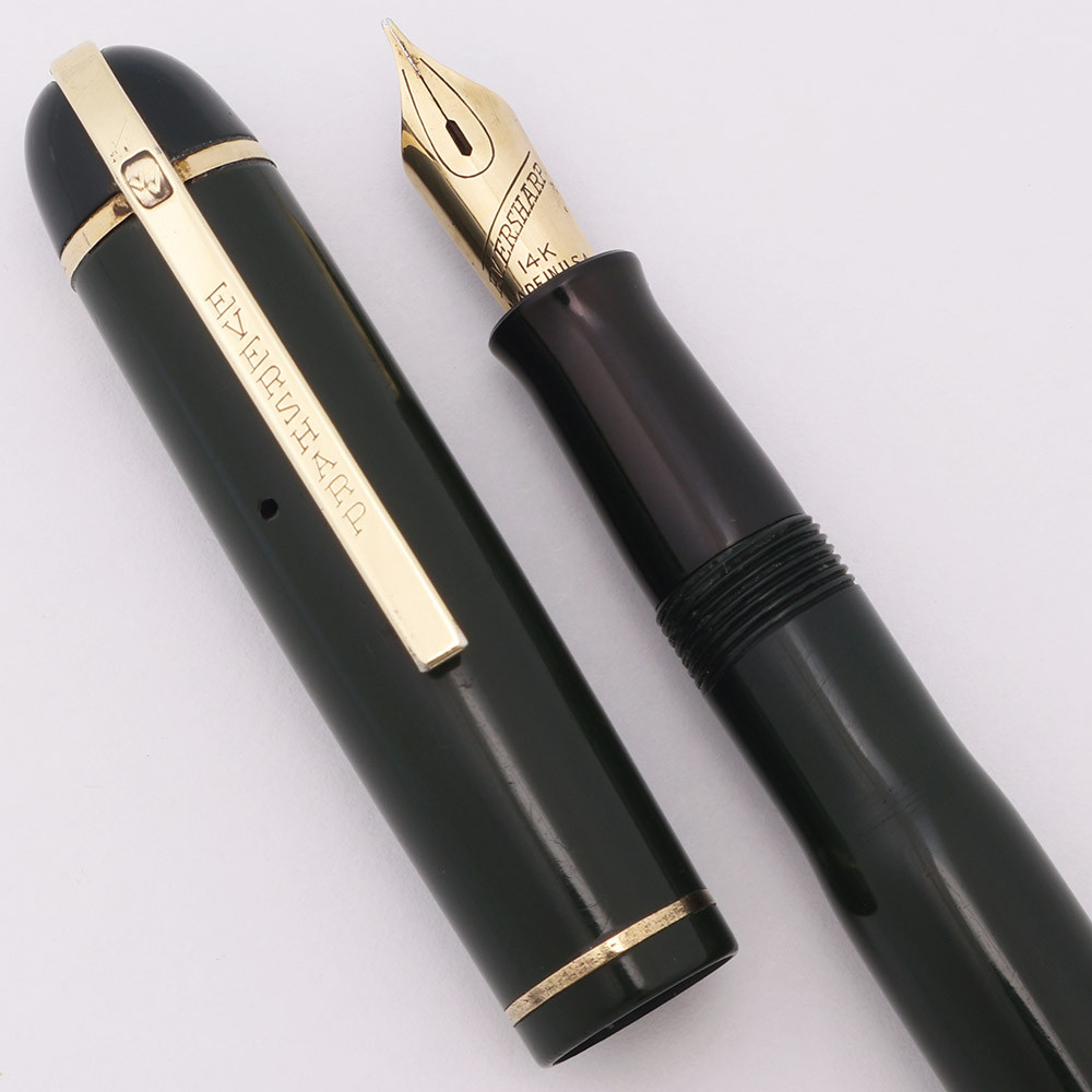 Eversharp Skyline Fountain Pen (1940s)  - Dark Green Cap & Barrel w/GT,  Lever Filler, Manifold Medium 14k Nib (Excellent, Restored)