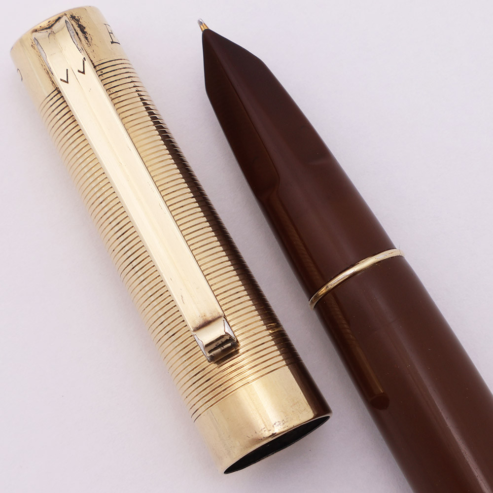 Eversharp Fifth Avenue Fountain Pen (1943-45) - Brown, Gold Filled Cap, Fine 14K Nib (Excellent, Restored)