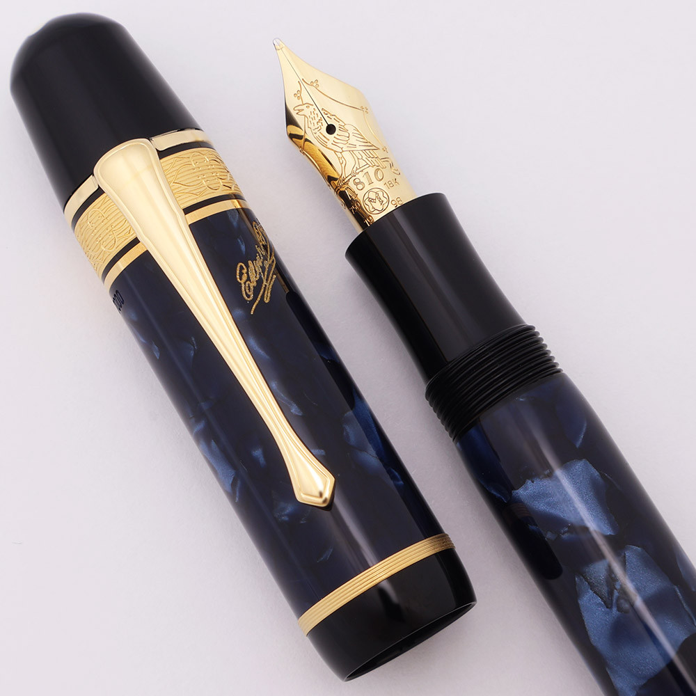 Montblanc Edgar Allan Poe Limited Edition Fountain Pen - Blue Marble with Black Ends, Gold Trim, Medium 18k Nib (Near Mint in Box, Never Inked or Dipped, Works Well)