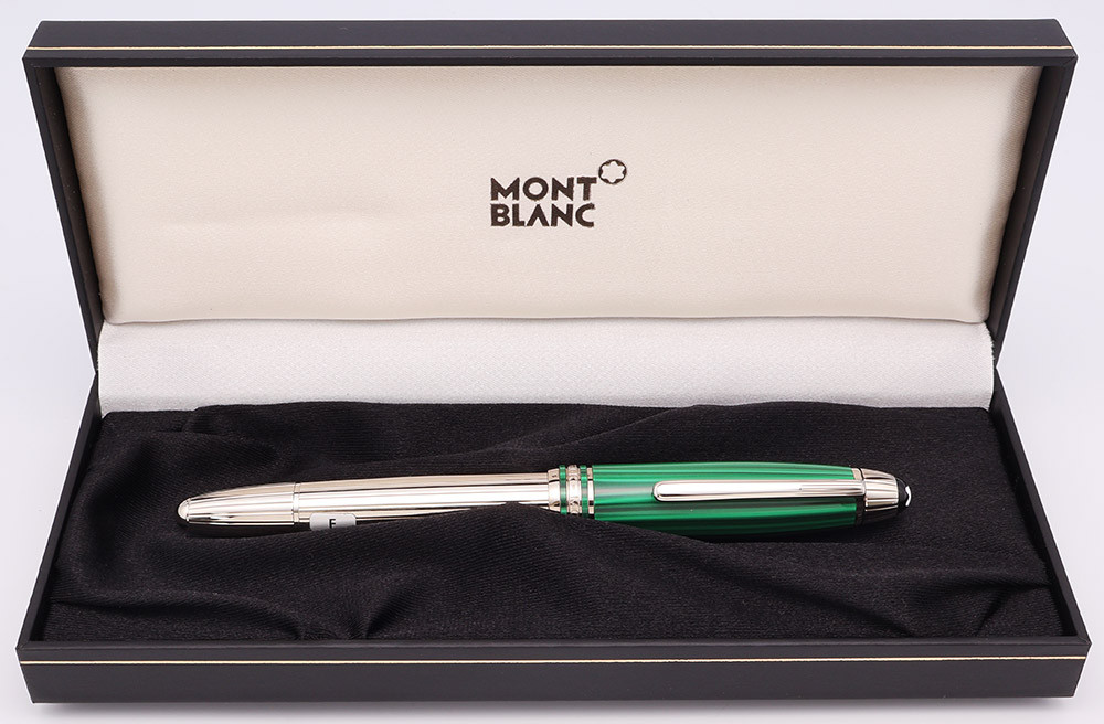 Montblanc Meisterstuck Solitaire Le Grand Fountain Pen  - Czar Nikolai I, Platinum Finish Barrel w Malachite Cap, Piston Filler, Fine 18k Nib (Near Mint in Box, Dipped Only)