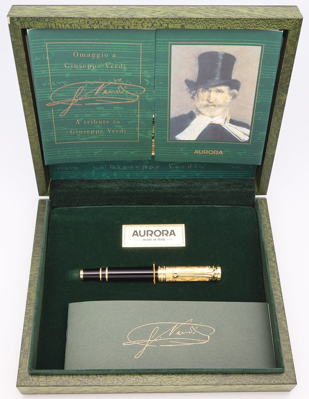 Aurora Giuseppe Verdi Limited Edition Fountain Pen (2013) - Black w Vermeil Cap, Vermeil Trim, 18k Medium Nib (Excellent + in Box, Works Well)